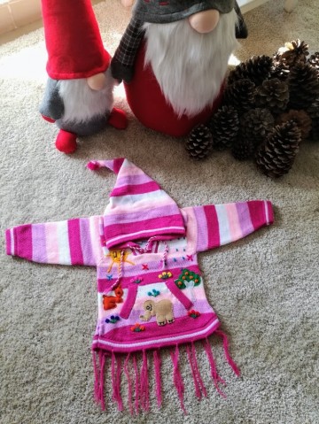 Gebreide jurk met patches roze