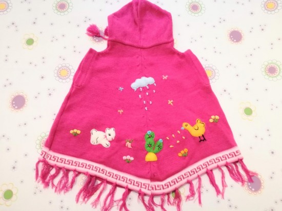 Gebreide meisje poncho fuchsia 6