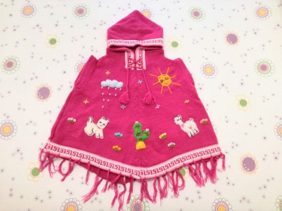 Gebreide meisje poncho fuchsia