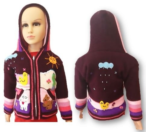 Ametyst Ziphood fleece gevoerde wollen jas met capuchon