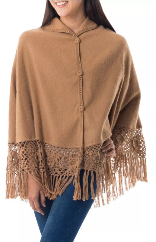 dames alpaca cape poncho camel