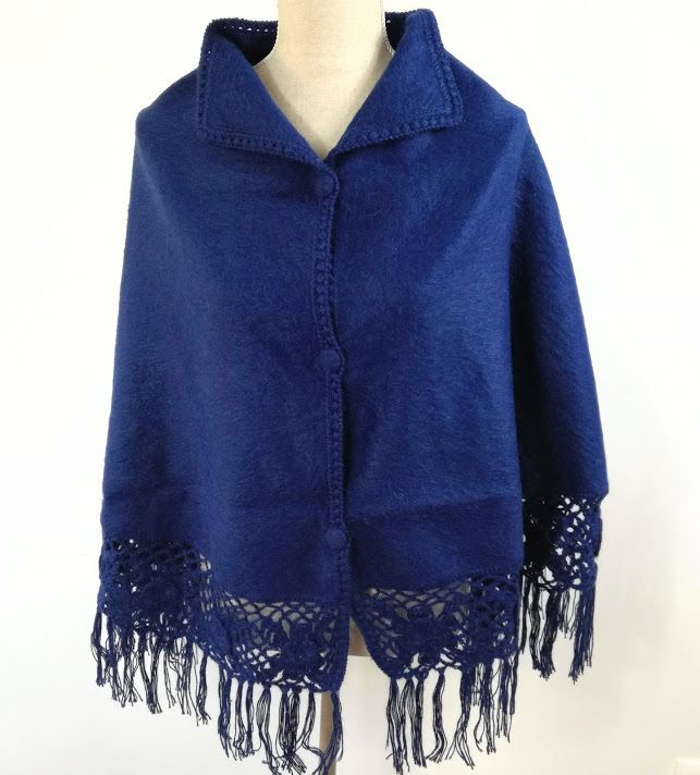 dames alpaca cape poncho blauw