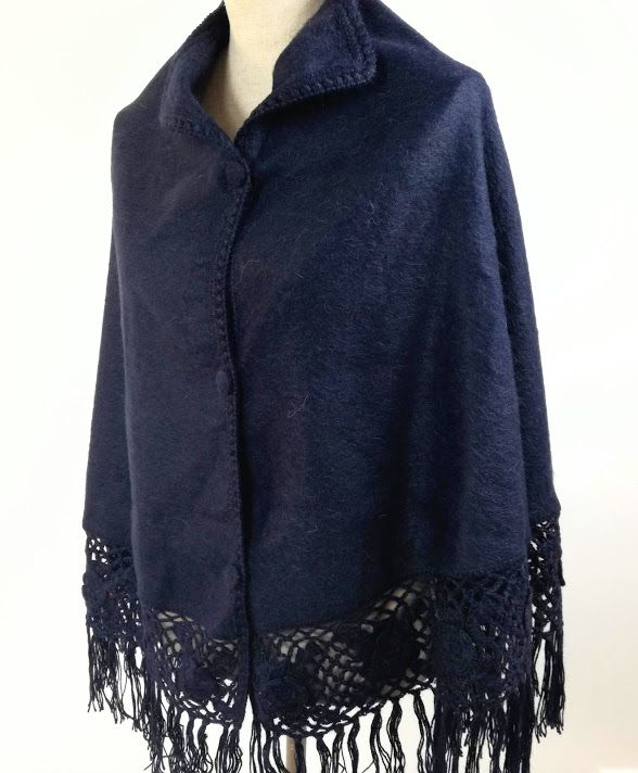 dames alpaca cape poncho donker blauw