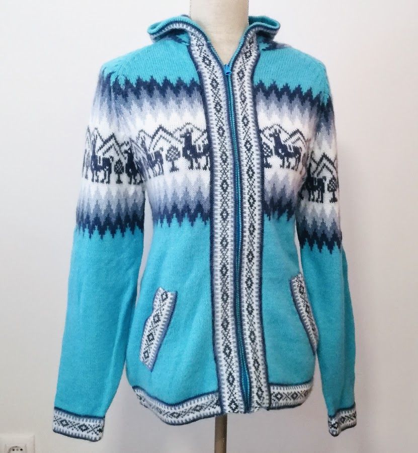 GRATIS VERZENDING alpaca wol gebreide Grijs alpacavest met twee zakken en ritssluiting en capuchon uit Peru